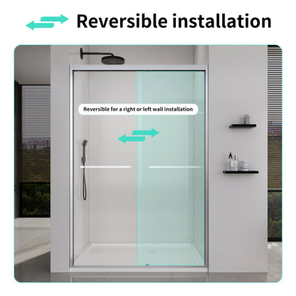 44-48*72 INCH Frame Double Sliding soft-close Shower Doors, Bathroom Sliding Shower Door, (6mm) Thick SGCC Tempered Glass Door For Bathroom Door ,Brushed Nickel