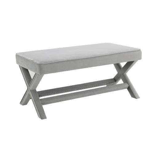 Velvet Ottoman Bench with X-Cross Legs, Upholstered Accent Stool for Bedroom Living Room