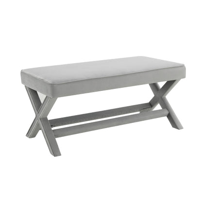 Velvet Ottoman Bench with X-Cross Legs, Upholstered Accent Stool for Bedroom Living Room