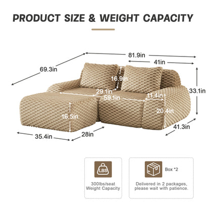 82 inch  Light-Camel Flannelette L-Shaped Modular Boneless Sofa,Ottoman