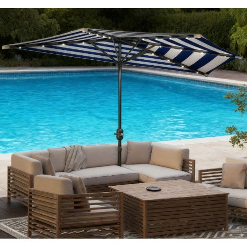 UPF 30+ Small Balcony Umbrella,Half Umbrella Outdoor Patio Umbrella,Vented Half Patio Umbrella with Crank Ribs, Porch Umbrella