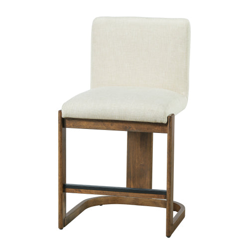 Modern Bar Stools Set of 2, 24inch Solid Wood Counter Height Barstools, Linen Upholstered Kitchen Island Chair With Walnut-Finished Wood Legs for Home Bar Coffee Shop,Beige