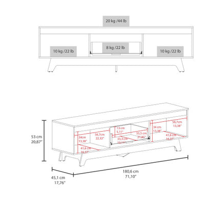 White and Natural Oak 65 inch TV Stand with Cabinets and Shelves