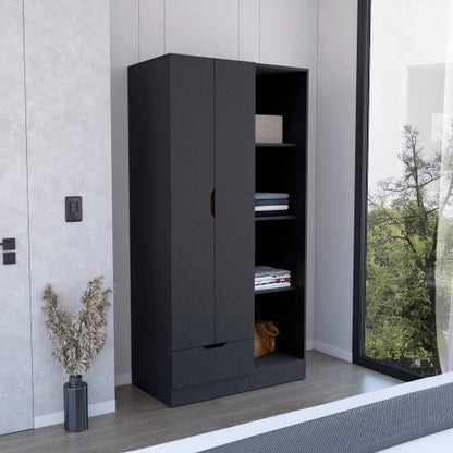 Armoire with 4-Tier Storage Shelves and 1 Drawer Black