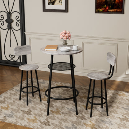 3 Pieces Round Bar Table Set, with backrest and partition,Small Dining Table for 2, Breakfast Table 2 Stools for Kitchen, Dining Room