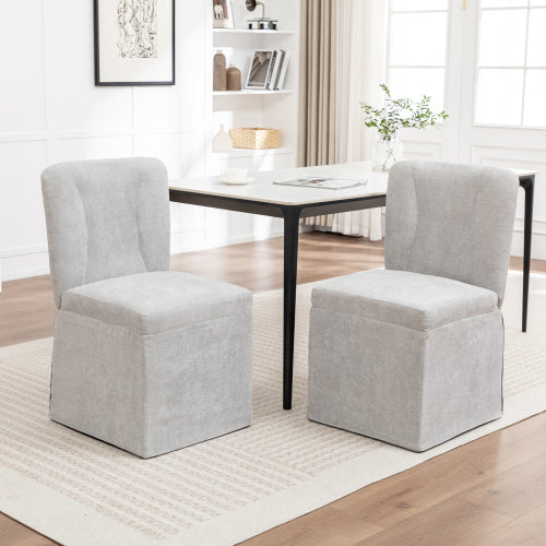 Set of 2 Gray Linen Armless Dining Side Chairs, Padded Seat & Backrest, Iron Frame, 250lbs Capacity for Kitchen & Living Room
