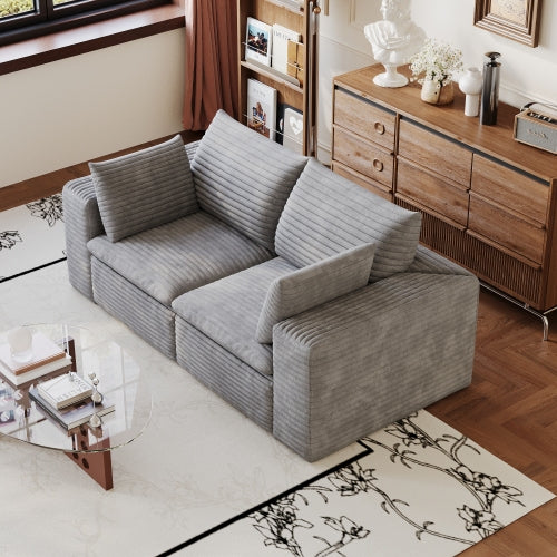 71 inch  Grey Corduroy Cloud Sofa,Double-Layer,Removable Cushion,No-Assembly DIY Modular