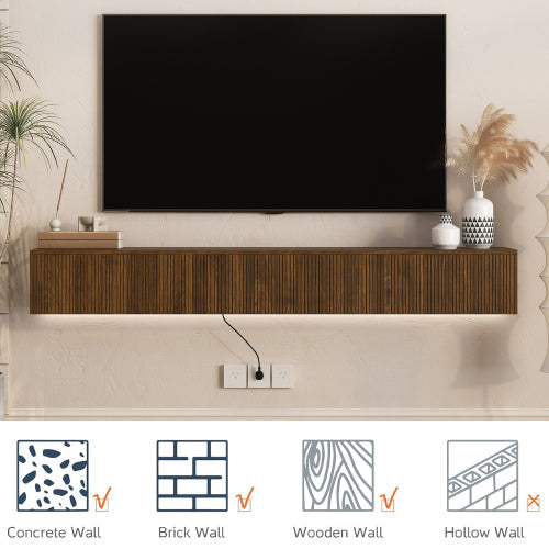 68.8 Inch Floating LED Wall TV Stand 100 LBS Load 16 Color Lights for 55-65 Inch Flat Screen TVs