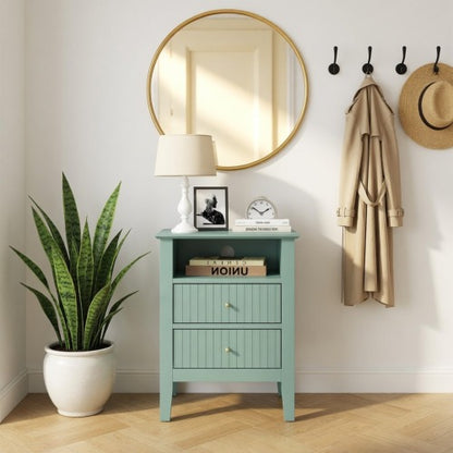 Green Fluted Nightstand with Soft-Close Drawers