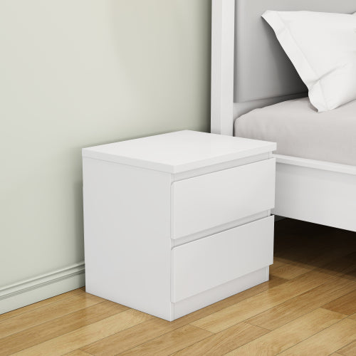 19.7inch White Nightstand with 2 Drawers, Handle Free Storage Side Table for Bedroom