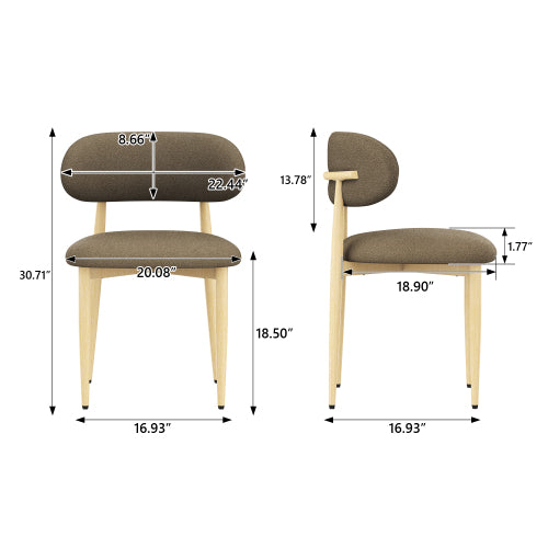 Lamb-Wool-Look Upholstered Metal Dining Chairs, Set of 2, Coffee