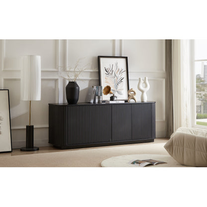 Black Wave Pattern Sideboard TV Stand 64 Inch Wide Storage Cabinet with Push to Open Doors