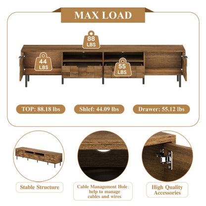 78.7 inch Natural Mid Century TV Stand 2 Drawer Media Console Supports Up To 85 Inch TV