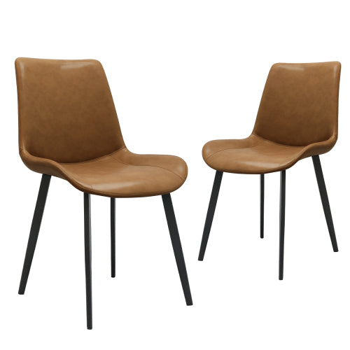 Brown PU Leather Dining Chair with Metal Legs, Modern Upholstered Chair Set for Kitchen & Dining Room