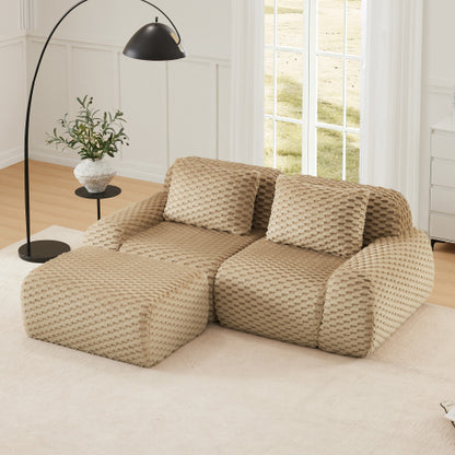 82 inch  Light-Camel Flannelette L-Shaped Modular Boneless Sofa,Ottoman