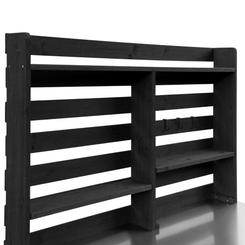 K&K 64.9"H Outdoor Potting Bench Table with Lockable Wheels, Solid Wood Outdoor Kitchen Island with Upper Hutch, Stainless Steel Top, Towel Rack ,Outdoor Storage for Grilling, Lawn Garden -Black
