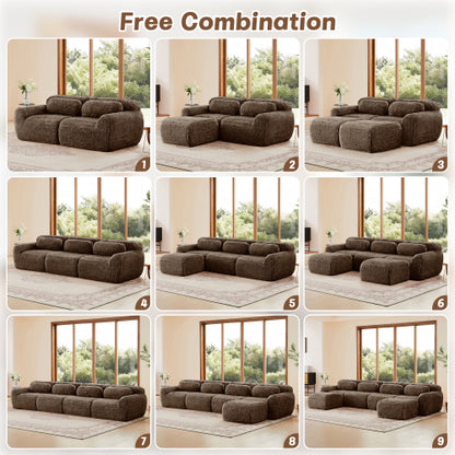 Chocolate L-Shape Plush Boneless Modular Sofa with Chaise Pillows