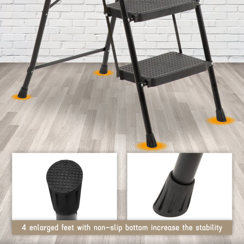 3 Step Folding Ladder with Handrails and Tool Tray 330 lb Capacity Steel Frame Step Stool