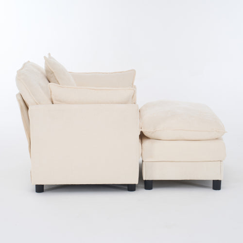 39.4 inch  Beige Chenille Modern Accent Chair with Ottoman, Solid Wood Frame