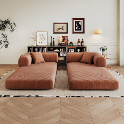 78.8-Inch Brown Compression Convertible Boneless Modular Corduroy Floor Sofa-Bed No-Assembly for Living-Room Bedroom