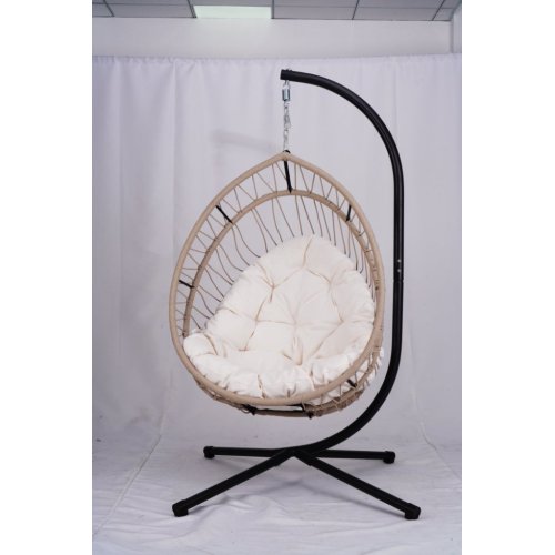 Outdoor Egg-shaped Hanging Chair with Stand, Patio Egg-shaped Swing Chair, Indoor Rocking Chair, Outdoor Hammock Egg-shaped Chair, Beige