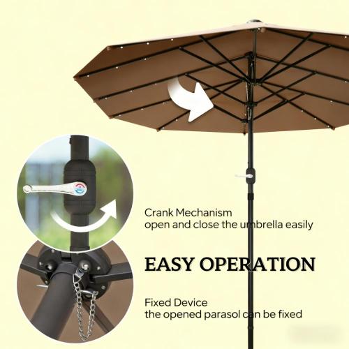 Double-Sided Parasol,Parasol Double-Sided Sun Umbrella with Base,Patio Parasol with LED Solar Lights