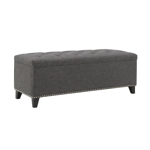 47.5inch  Storage Ottoman, Storage Bench with Safety Close Hinge, Linen Button-Tufted Ottoman for Living Room, Entryway, Hallway, Foot Rest, Support 500lbs - Dark Grey