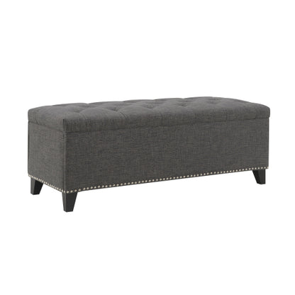 47.5inch  Storage Ottoman, Storage Bench with Safety Close Hinge, Linen Button-Tufted Ottoman for Living Room, Entryway, Hallway, Foot Rest, Support 500lbs - Dark Grey