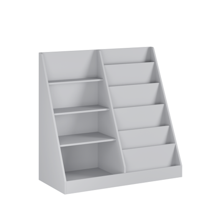 Gray 4-Tier Multi-functional Kids MDF Bookshelf, 2-Shelf 1-Bin Toddler Playroom Storage Organizer