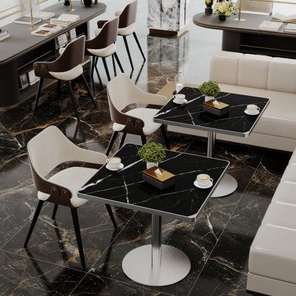 31.5 Inch Square Snow Mountain Stone Dining Table, Modern Tulip Table with Gold Stainless Steel Support Base