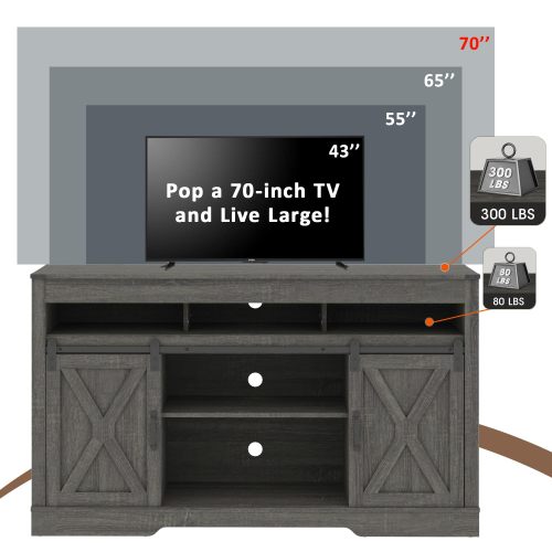 Farmhouse 58 inch TV Stand with Sliding Barn Door and Storage Cabinets