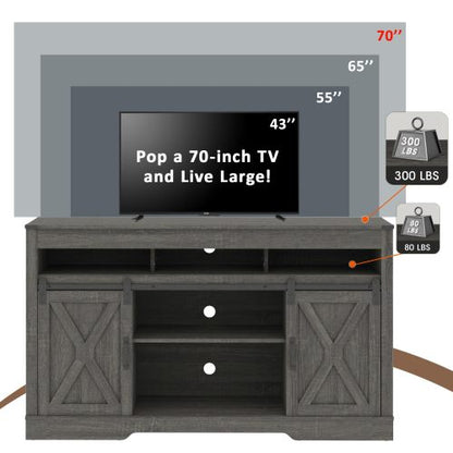 Farmhouse 58 inch TV Stand with Sliding Barn Door and Storage Cabinets
