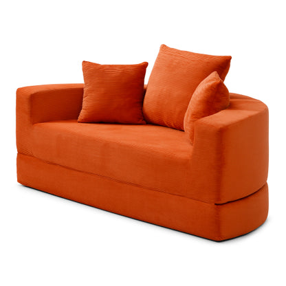 Compressed Corduroy Frameless Convertible Floor Sofa-Bed No-Assembly Adjustable Futon for Apartment Bedroom Living Room