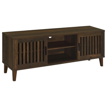 Dark Pine Rustic 60 Inch 2 Slatted Door TV Stand