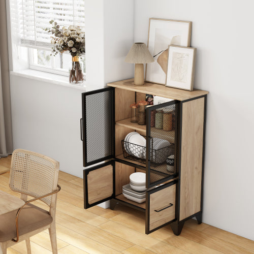 Black Metal Storage Cabinet with 4 Iron Doors
