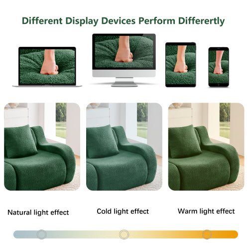 Green L-Shaped 2-Seat Boneless Teddy-Fabric Modular Sofa Curved Armrest No-Assembly Non-Slip