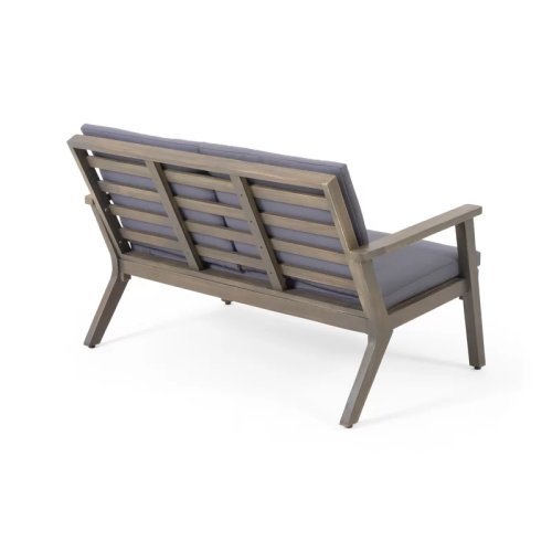 Temecula Outdoor Acacia Wood 4-Seater Chat Set_Loveseat&Coffee Table&2 Club Chairs - Gray Finish + Dark Gray Cushion