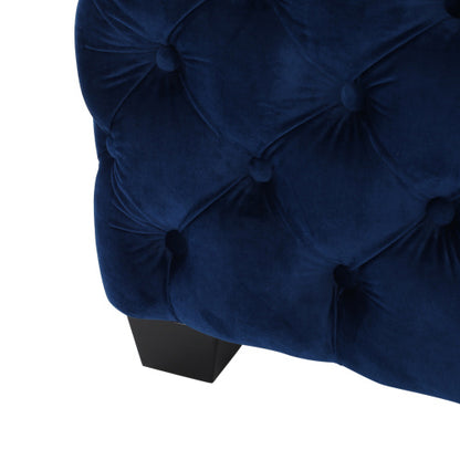 Navy Blue Velvet Button Tufted Ottoman, Diamond Stitch Modern Glam Accent Seat for Living Room