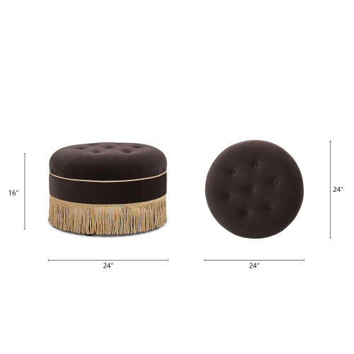 24 inch Round Upholstered Accent Ottoman, Deep Brown Performance Velvet Round Decor Stool