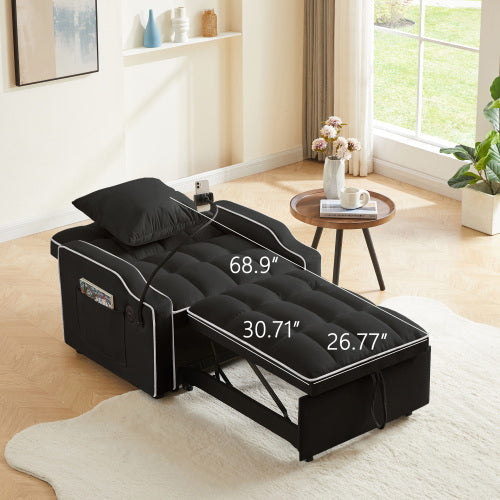 Black 3-in-1 Convertible Sleeper Chair with USB-C & Phone Holder