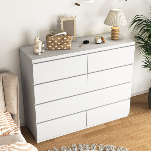 8 Drawers Dresser for Bedroom, Wood Bedroom Dresser Modern Drawer Chest, 8 Chest of Drawer, Tall Dresser for Closet, Dressers Organizer for Living Room, Closet, White