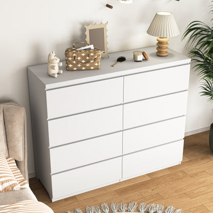 8 Drawers Dresser for Bedroom, Wood Bedroom Dresser Modern Drawer Chest, 8 Chest of Drawer, Tall Dresser for Closet, Dressers Organizer for Living Room, Closet, White