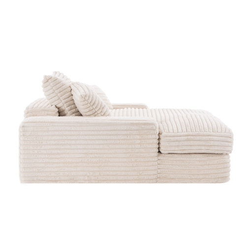 Beige Oversized Corduroy Chaise Lounge SofaBed,4 Washable Pillows
