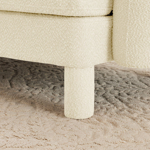 Beige Boucle Fabric Ottoman, Wooden Frame Spring Coil Support Multiuse Leisure Footrest for Home Office