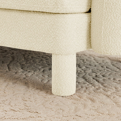Beige Boucle Fabric Ottoman, Wooden Frame Spring Coil Support Multiuse Leisure Footrest for Home Office