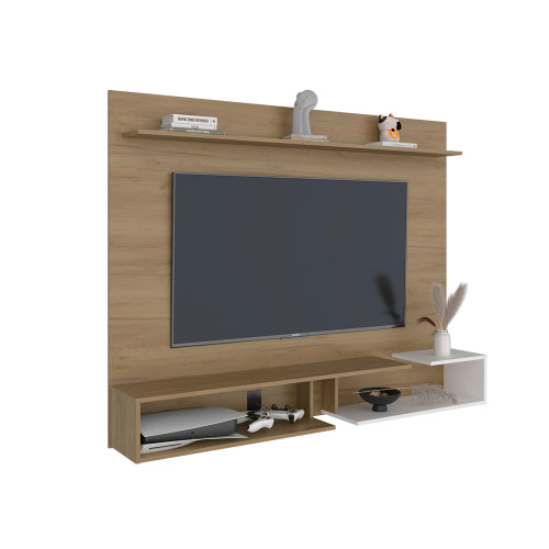 Gray 65 inch Floating TV Panel with Storage Shelves