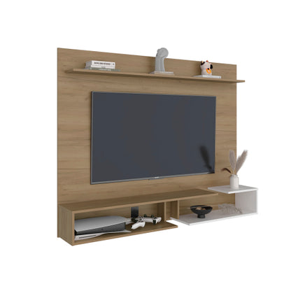 Gray 65 inch Floating TV Panel with Storage Shelves