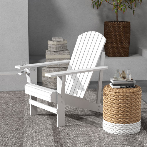 Outsunny Wooden  Chair, Outdoor Patio Lawn Chair with Cup Holder, Weather Resistant Lawn Furniture, Classic Lounge for Deck, Garden, Backyard, Fire Pit, White