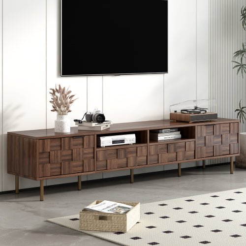 78.7 Inch Dark Brown Mid-Century TV Stand 2 Drawer Media Cabinet Fits 85 Inch Large TV