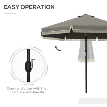 9ft Patio Umbrella with Push Button Tilt and Crank, Ruffled Outdoor Market Table Umbrella with Tassles and 8 Ribs, for Garden, Deck, Pool, Dark Gray